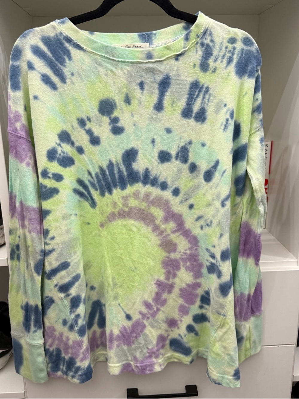 Free People Tie-Dye Long Sleeve Top Green, Blue & Purple